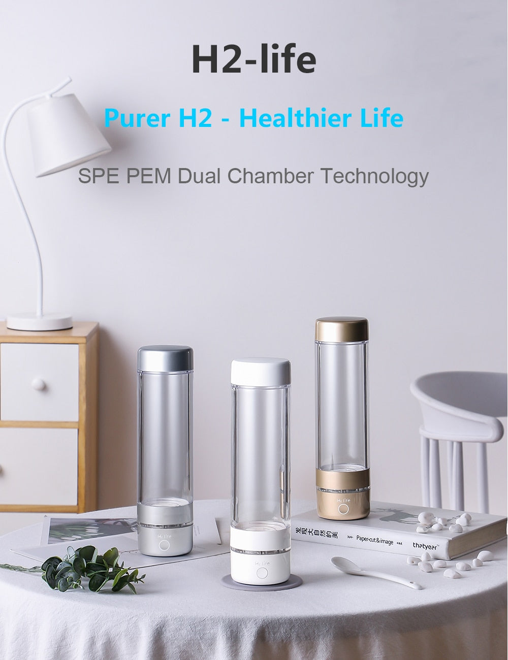 H2Life High Performance Hydrogen Water Generator Bottle DuPont SPE+PEM Dual Chamber Maker lonizer Cup + H2 Inhalation device  Hardware > Plumbing > Water Dispensing & Filtration 352.45 EZYSELLA SHOP